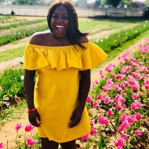 Yellow off the shoulder dress